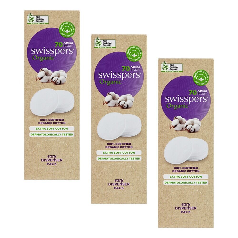 Swisspers Organic Cotton Pads Eco Dispenser 70 Pack x 6 Bundle of 3