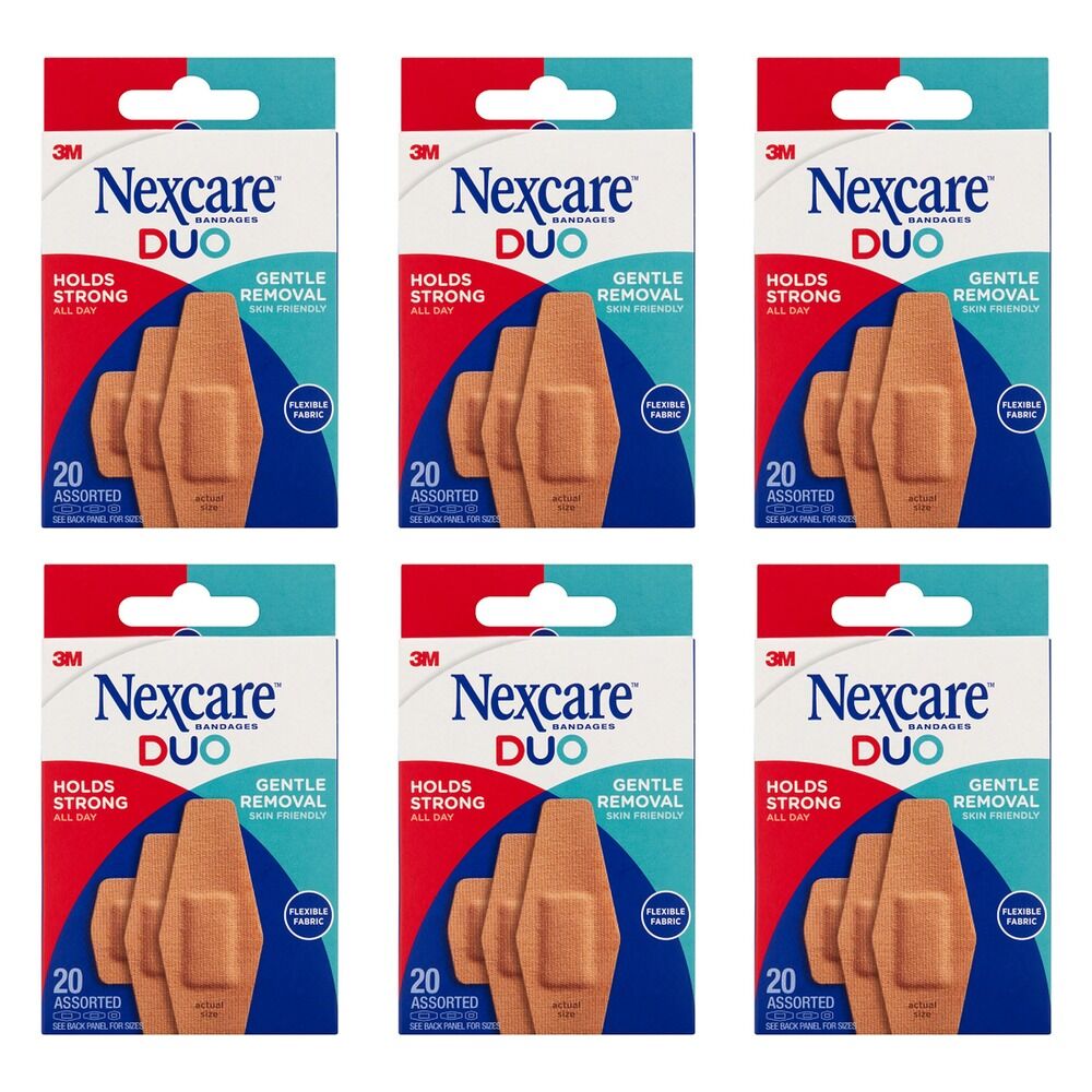 Nexcare Duo Assorted Fabric Bandages 20 Pack Bundle of 6