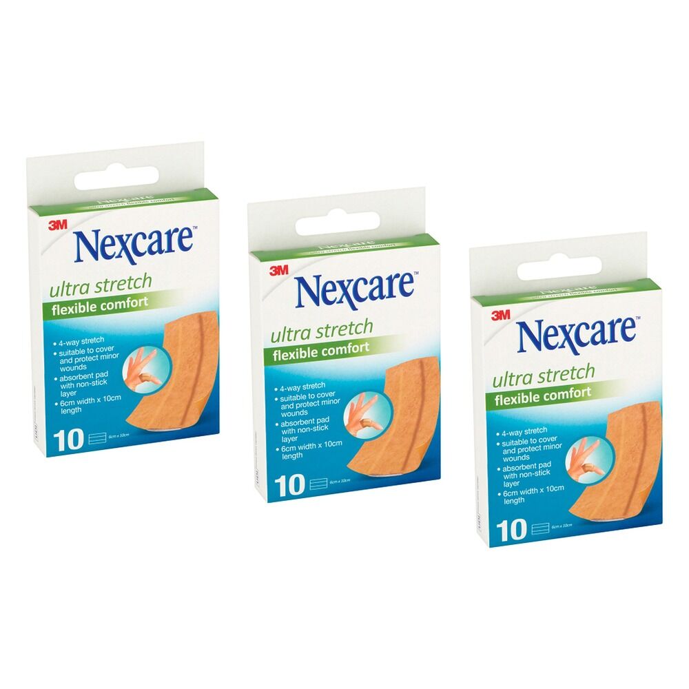 Nexcare Ultra Stretch Flexible Comfort Plaster 6cm x 10cm 10 Pack Bundle of 3