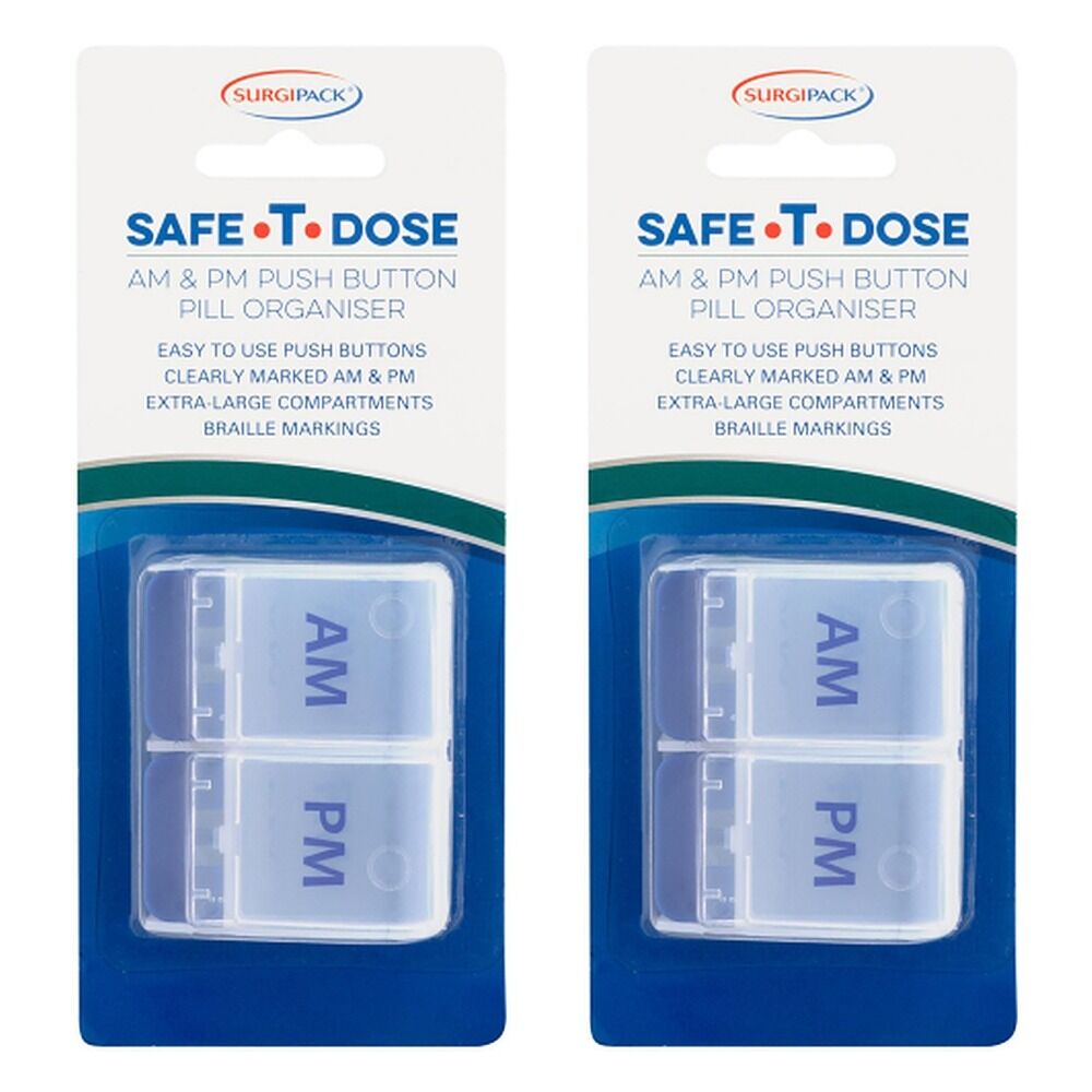 SurgiPack Safe-T-Dose AM/PM 1 Day Push Button Pill Organiser Pack of 2