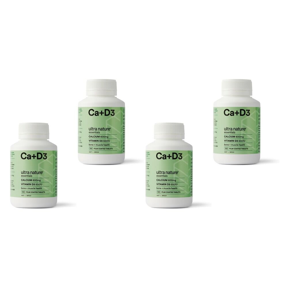 Ultra Nature Essentials Calcium + Vitamin D3 100 Tablets x 3 Bundle of 4