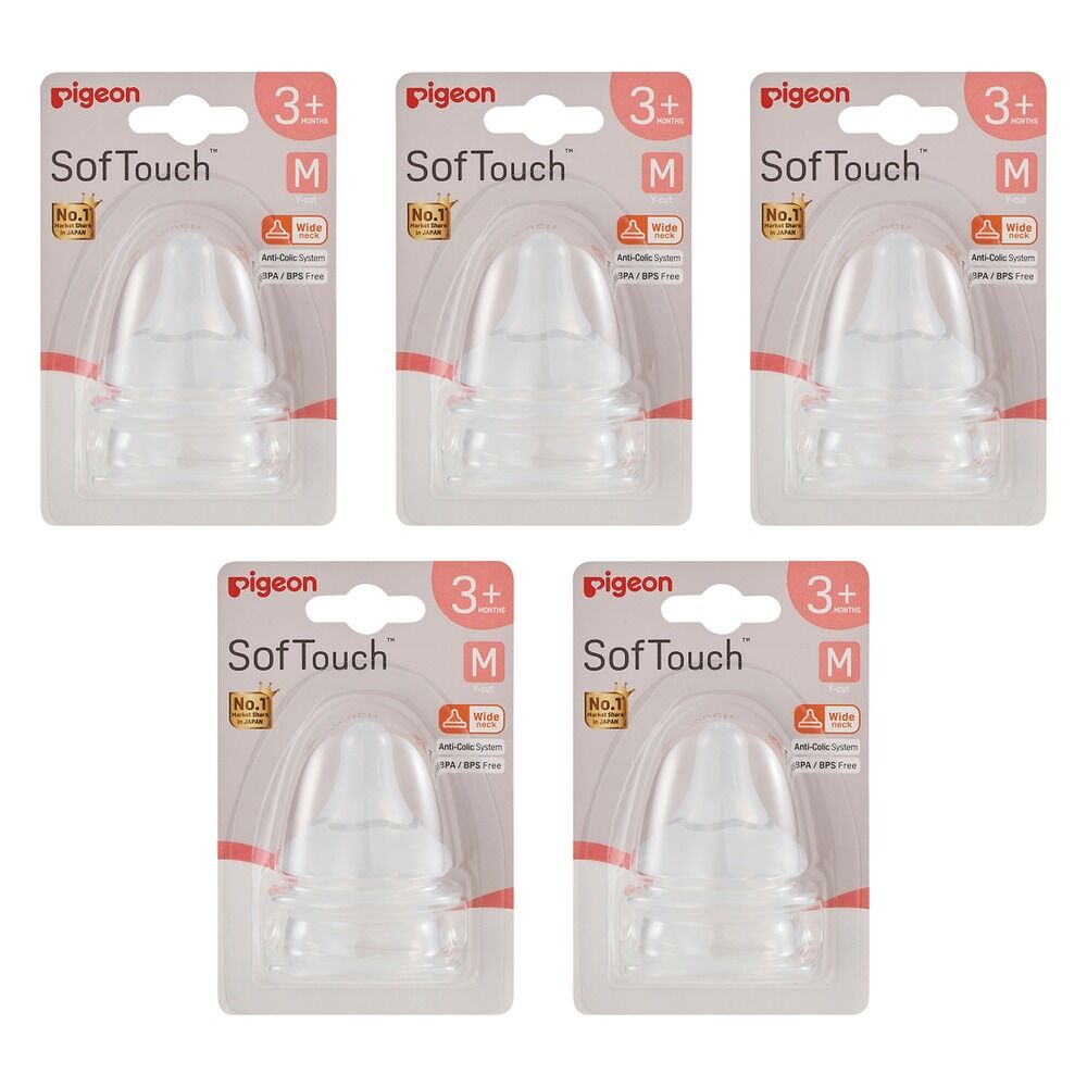 Pigeon SofTouch Baby Bottle Teat M 3m+ Twin Pack Bundle of 5