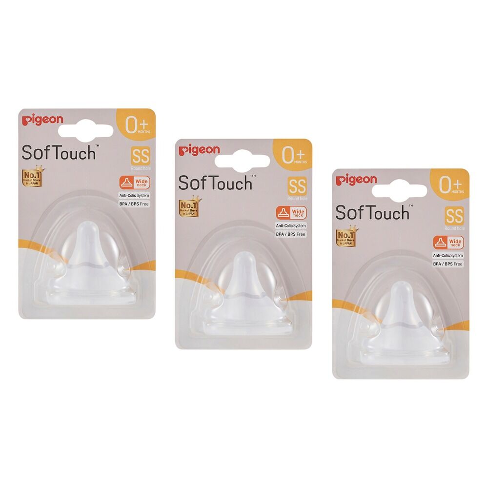 Pigeon SofTouch 3 Baby Bottle Nipple SS Pack of 3