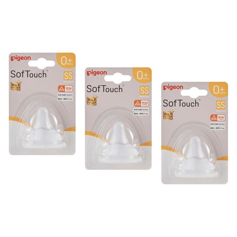 Pigeon SofTouch 3 Baby Bottle Nipple SS Pack of 3