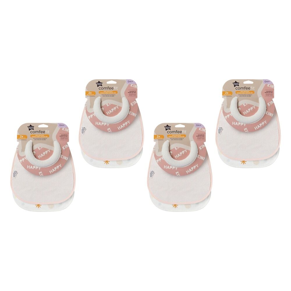Tommee Tippee ComfeeFit Milk Feeding Bibs 0m+ Assorted 2 Pack Bundle of 4