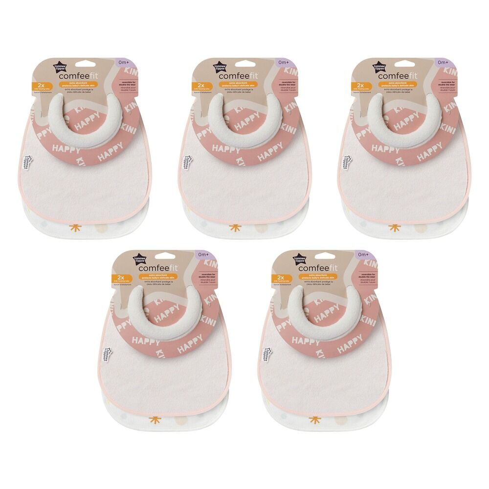 Tommee Tippee ComfeeFit Milk Feeding Bibs 0m+ Assorted 2 Pack Bundle of 5