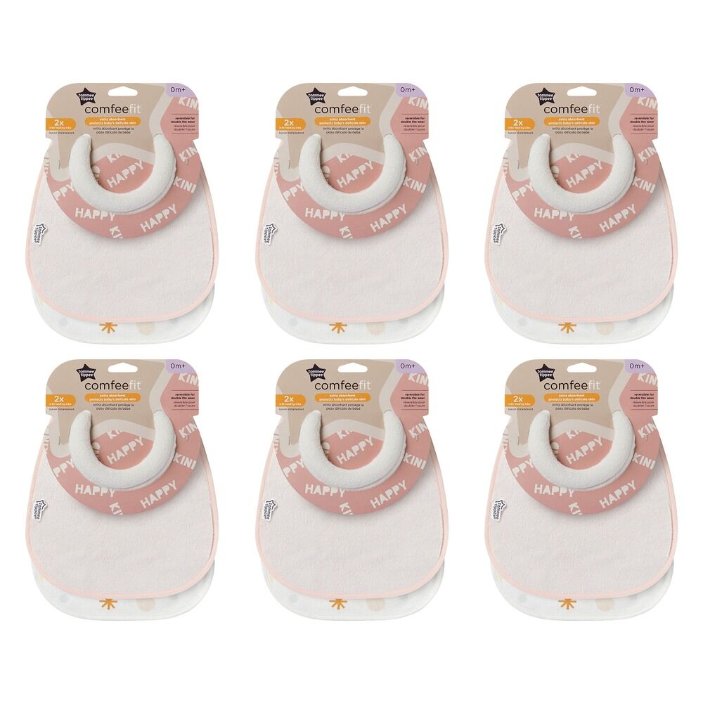 Tommee Tippee ComfeeFit Milk Feeding Bibs 0m+ Assorted 2 Pack Bundle of 6