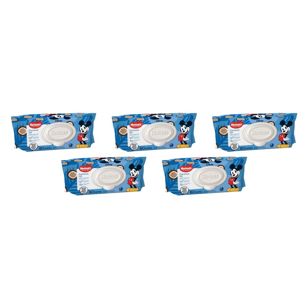 Huggies Thick Baby Wipes Coconut Oil, Gentle Glide, 80 Pack Bundle of 5