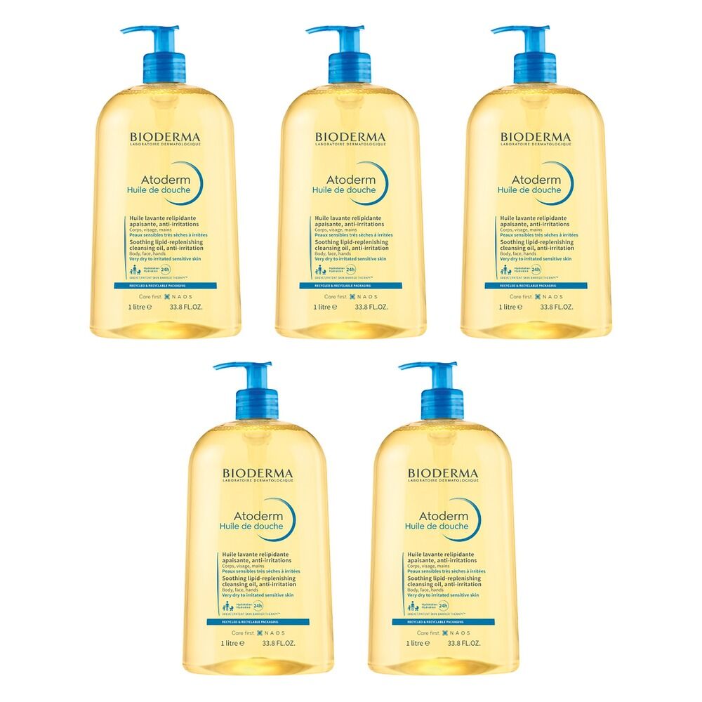 Bioderma Atoderm Ultra-Nourishing Shower Oil Cleanser 1L Pack of 5
