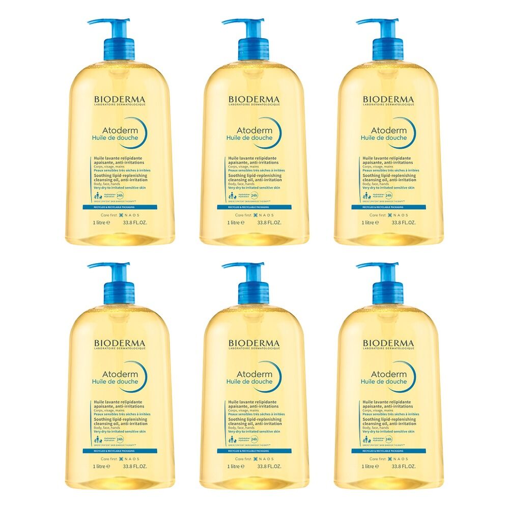 Bioderma Atoderm Ultra-Nourishing Shower Oil Cleanser 1L Pack of 6