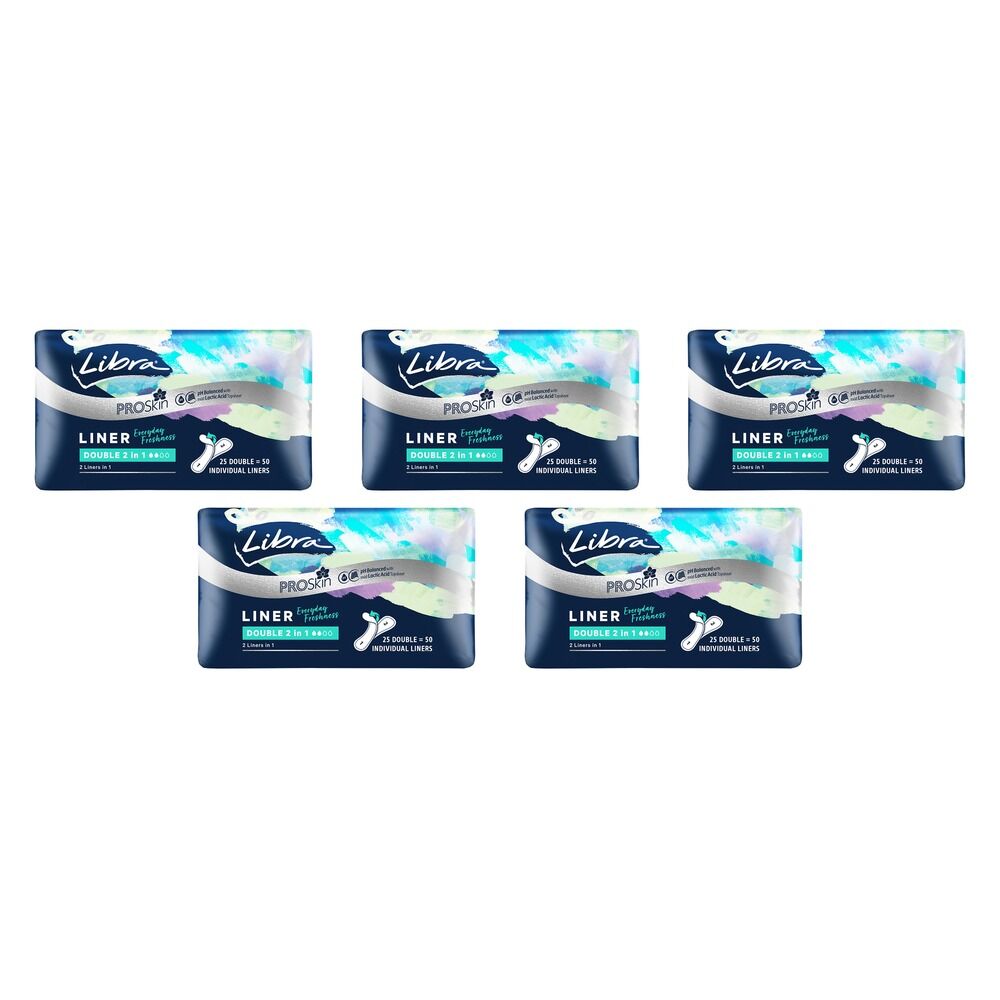 Libra Double 2 in 1 Liners with ProSkin 25 Pack x 6 Bundle of 5