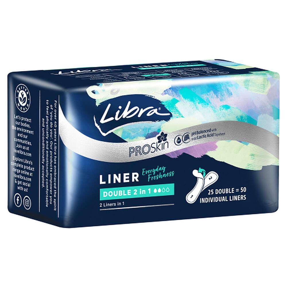 Libra Double 2 in 1 Liners with ProSkin 25 Pack x 6
