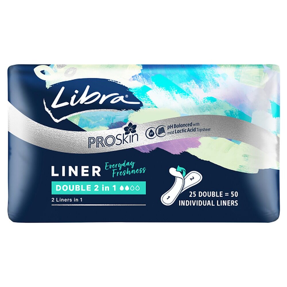 Libra Double 2 in 1 Liners with ProSkin 25 Pack x 6