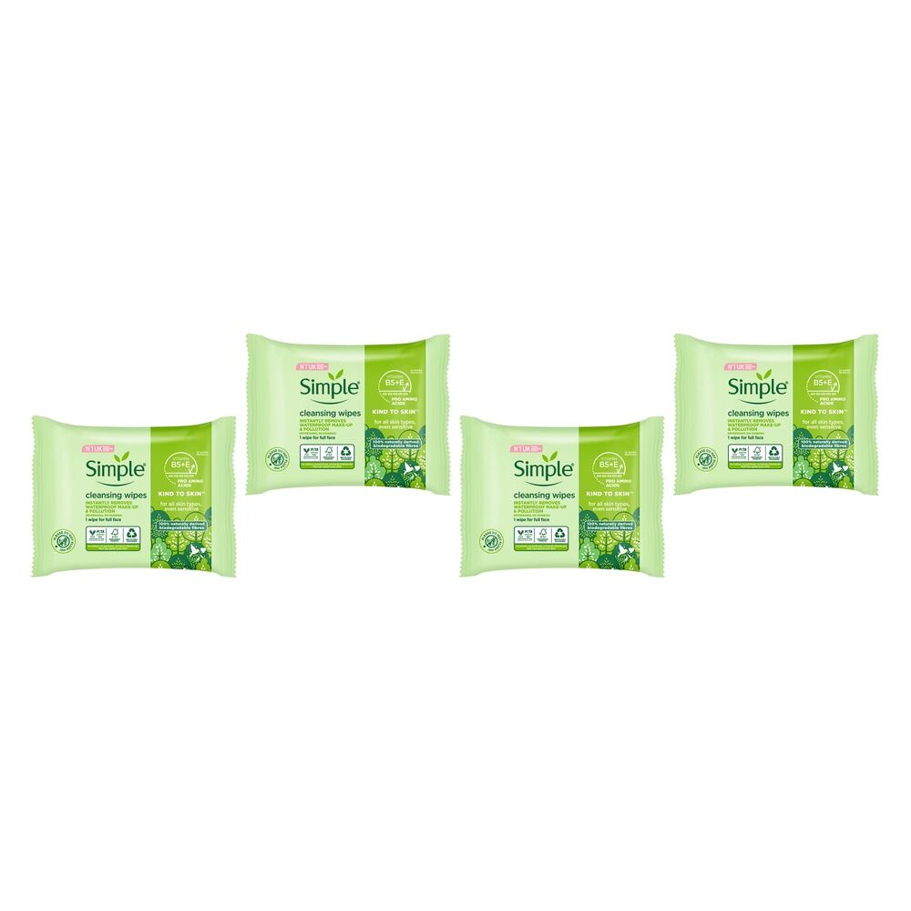Simple Biodegradable Facial Wipes 25 Wipes x 6 Bundle of 4
