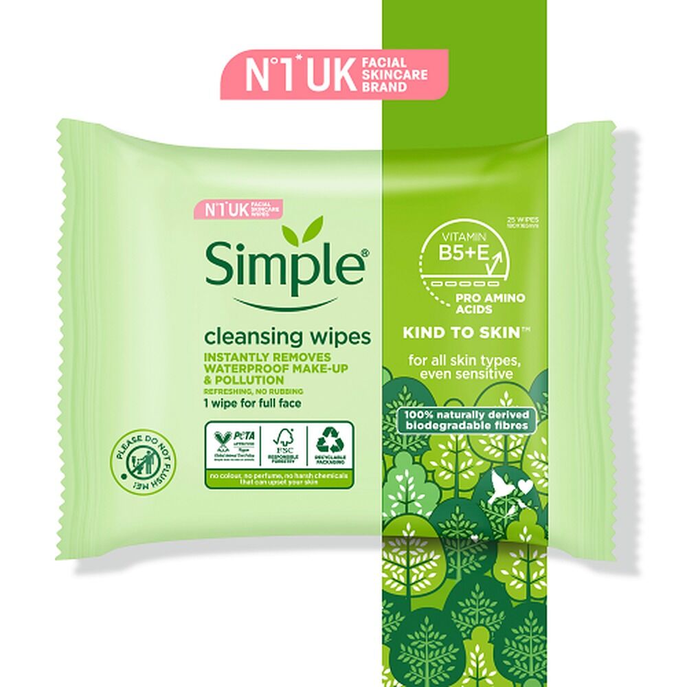 Simple Biodegradable Facial Wipes 25 Wipes x 6