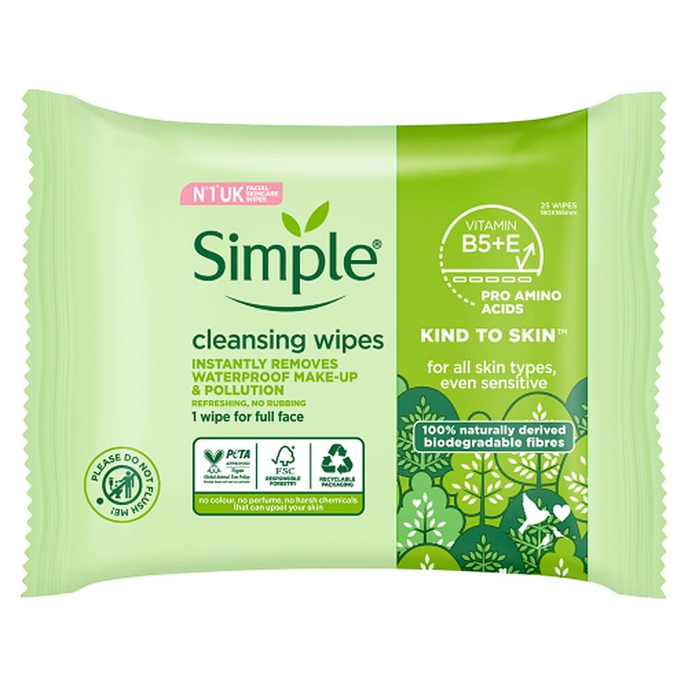 Simple Biodegradable Facial Wipes 25 Wipes