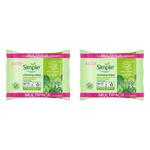 Simple Biodegradable Facial Wipes 2 x 25 Wipes Pack of 2