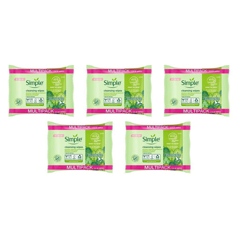 Simple Biodegradable Facial Wipes 2 x 25 Wipes Pack of 5