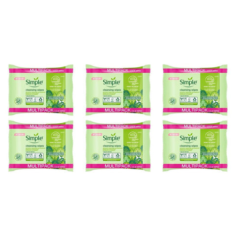 Simple Biodegradable Facial Wipes 2 x 25 Wipes Pack of 6