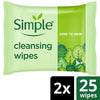 Simple Biodegradable Facial Wipes 2 x 25 Wipes