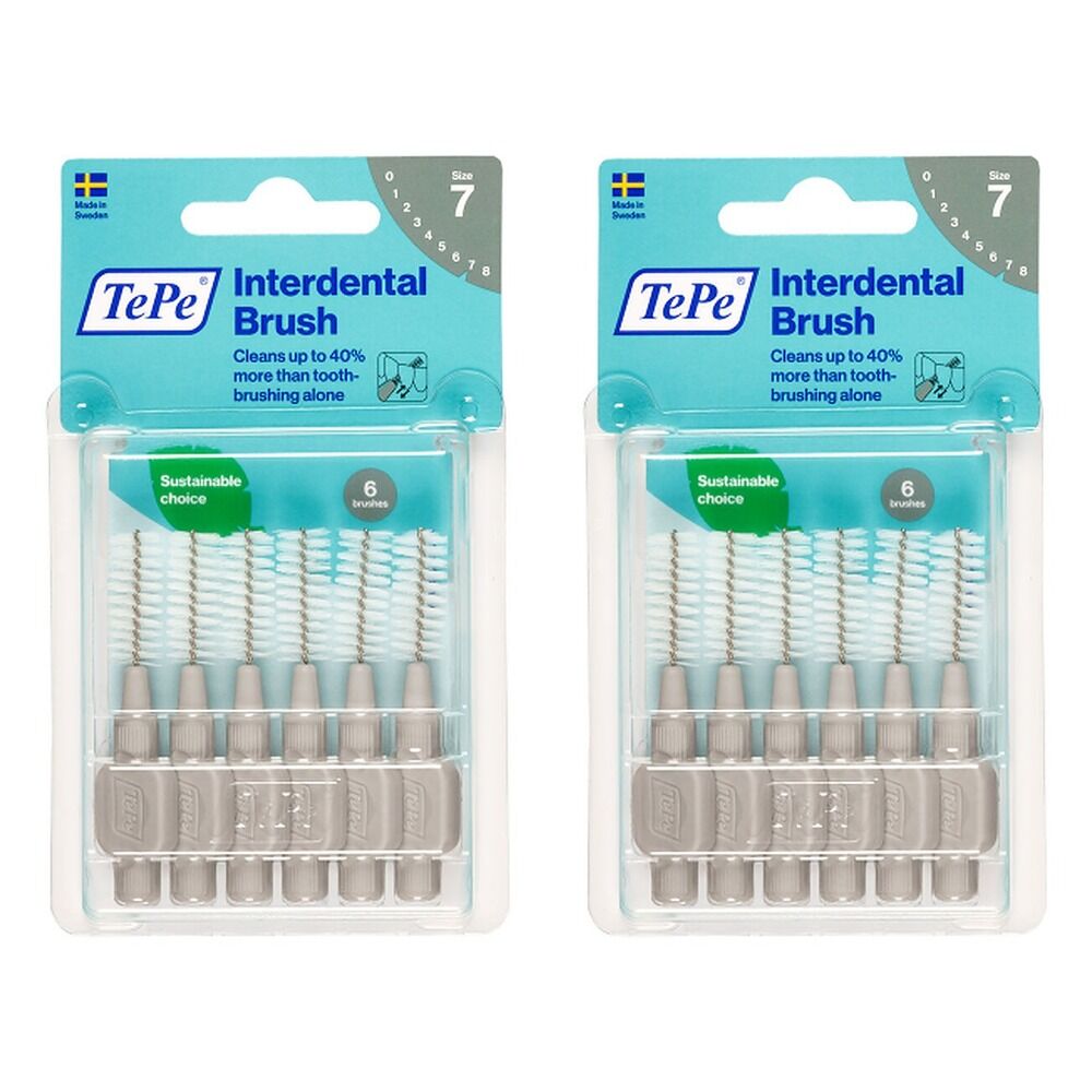TEPE Interdental Brush Original Grey Pack (ISO 7) 6 Pack Bundle of 2