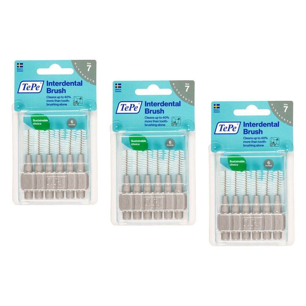TEPE Interdental Brush Original Grey Pack (ISO 7) 6 Pack Bundle of 3