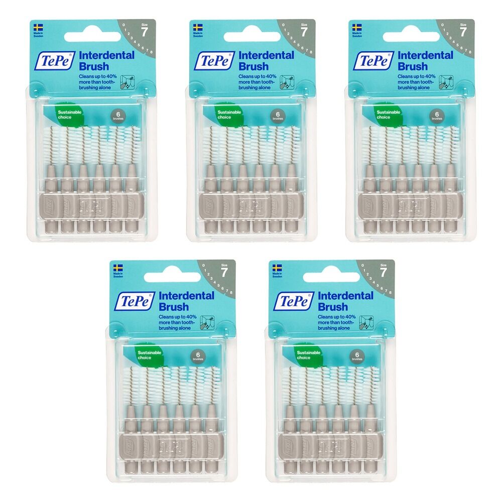 TEPE Interdental Brush Original Grey Pack (ISO 7) 6 Pack Bundle of 5