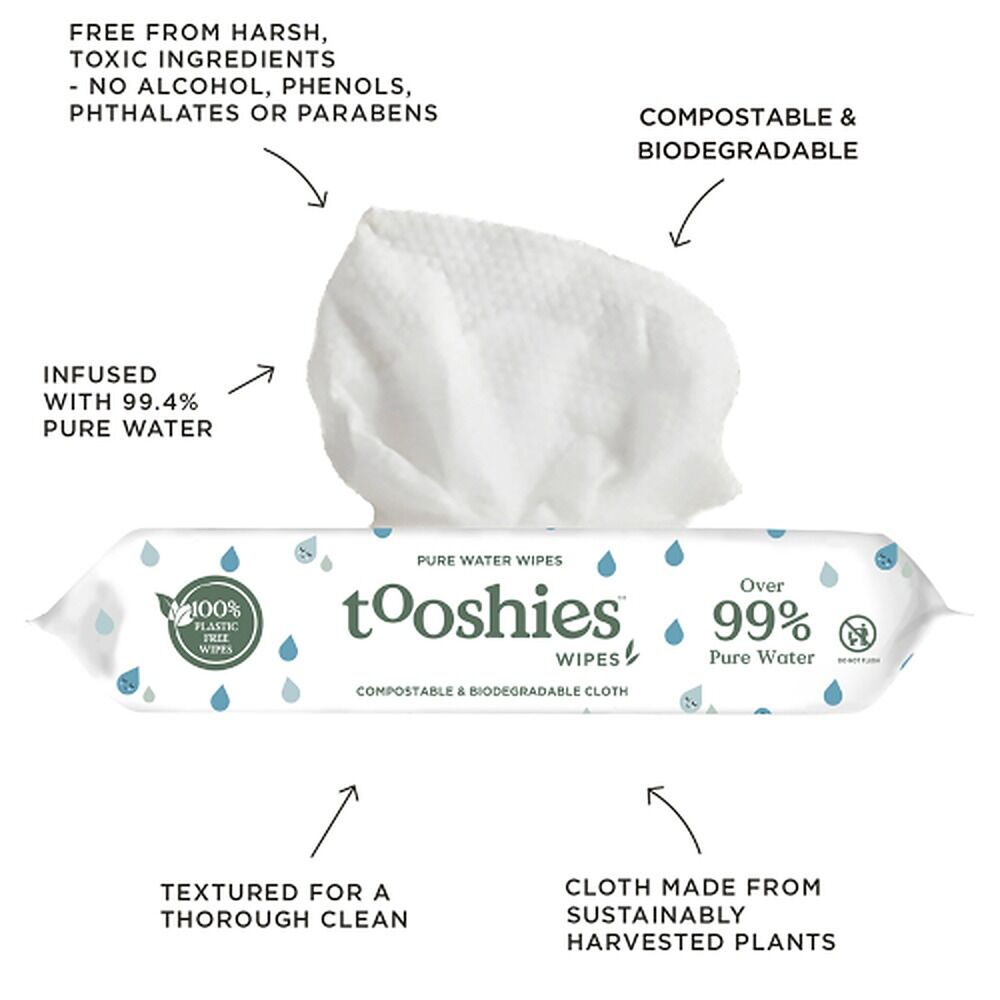 tooshies Eco Pure Water Baby Wipes 70 Pack
