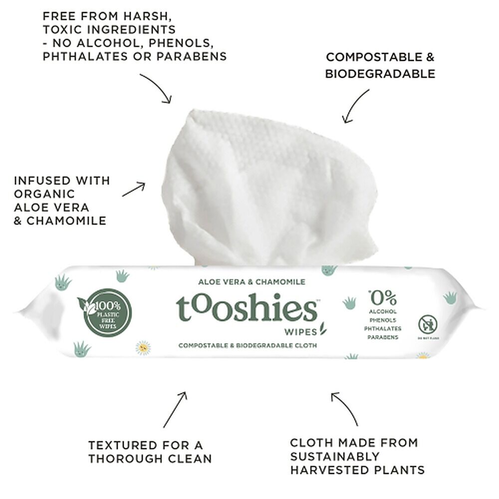 Tooshies Eco Aloe Vera & Chamomile Baby Wipes 70 Pack