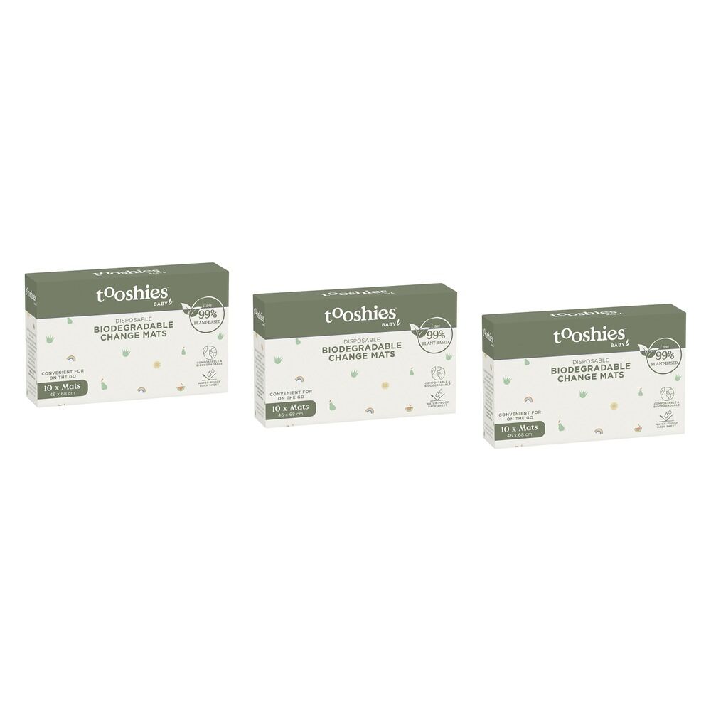 Tooshies Eco Baby Biodegradable Change Mats 10 Pack Bundle of 3