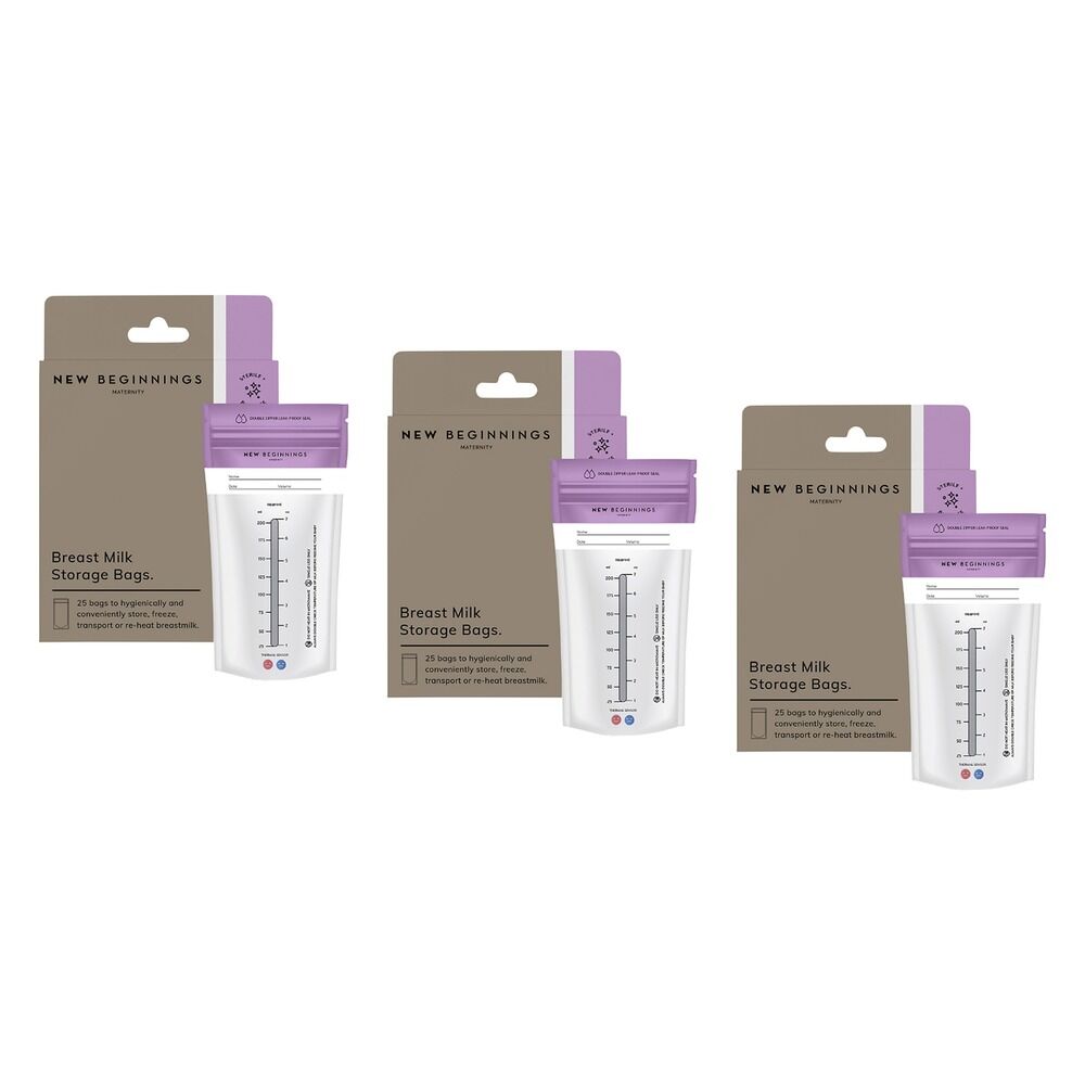 New Beginnings Breast Milk Storage Bags 25 Pack Bundle of 3