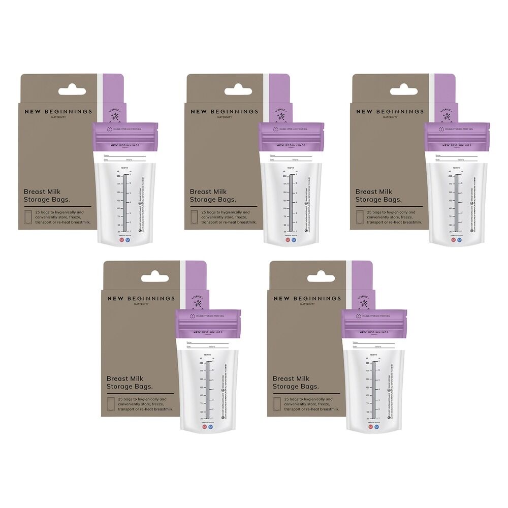 New Beginnings Breast Milk Storage Bags 25 Pack Bundle of 5