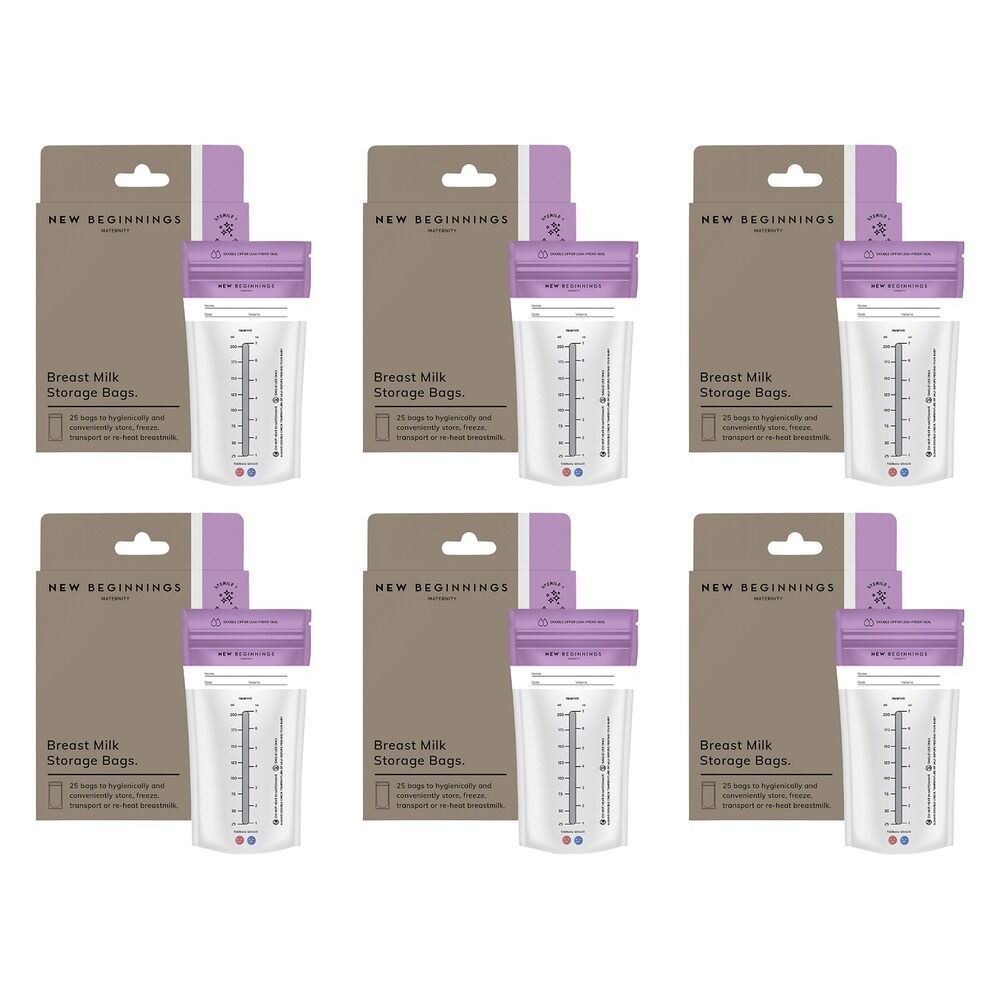 New Beginnings Breast Milk Storage Bags 25 Pack Bundle of 6