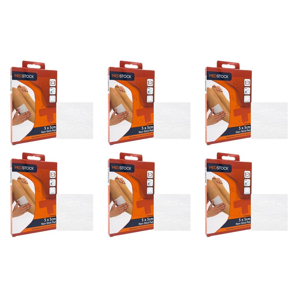 Medstock Non-Stick Pad 5cm x 5cm 5 Pack Bundle of 6