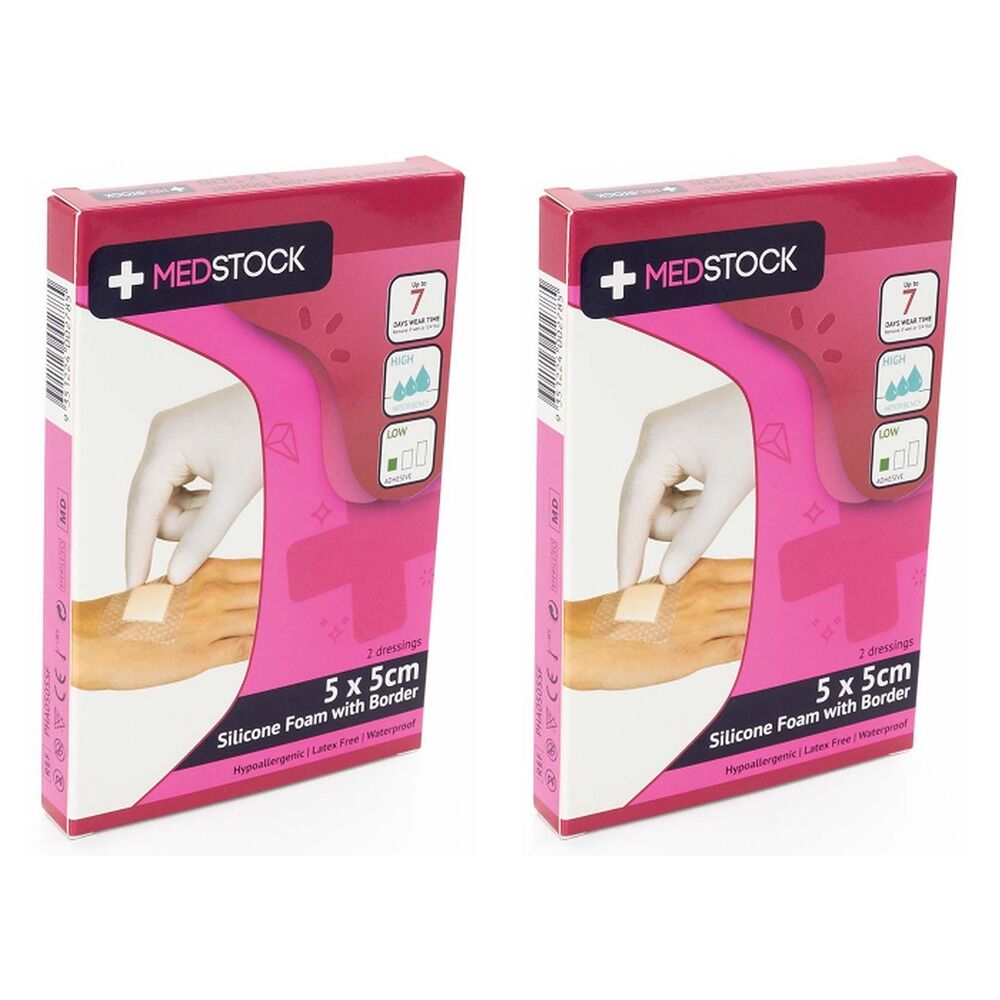 Medstock Silicone Foam Dressing With Border 5cm x 5cm 2 Pack x 10 Bundle of 2