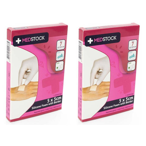 Medstock Silicone Foam Dressing With Border 5cm x 5cm 2 Pack x 10 Bundle of 2