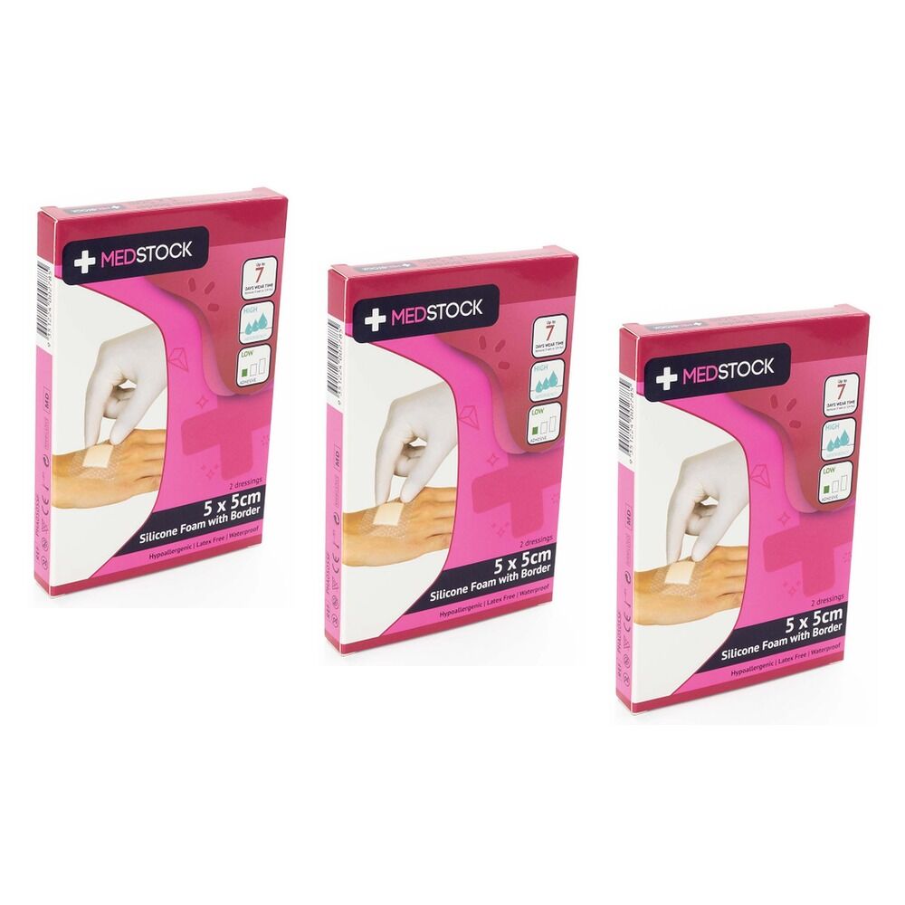 Medstock Silicone Foam Dressing With Border 5cm x 5cm 2 Pack x 10 Bundle of 3