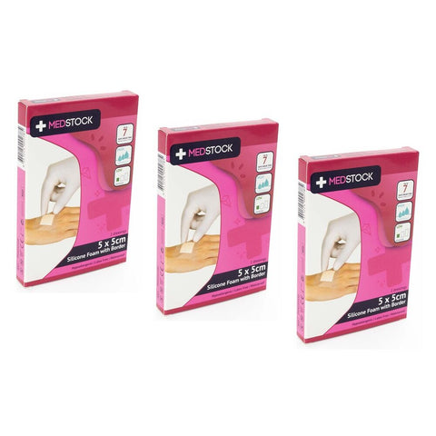 Medstock Silicone Foam Dressing With Border 5cm x 5cm 2 Pack x 10 Bundle of 3