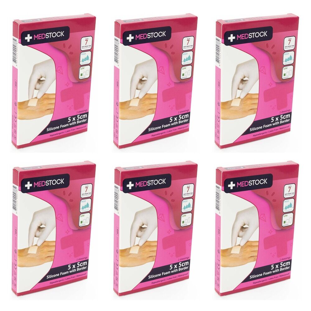 Medstock Silicone Foam Dressing With Border 5cm x 5cm 2 Pack x 10 Bundle of 6