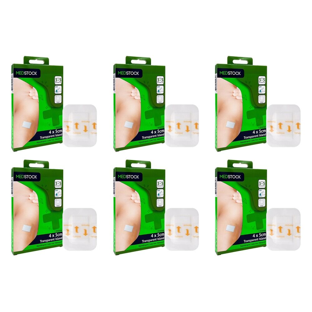 Medstock Transparent Film Island Dressing 4cm x 5cm 5 Pack Bundle of 6