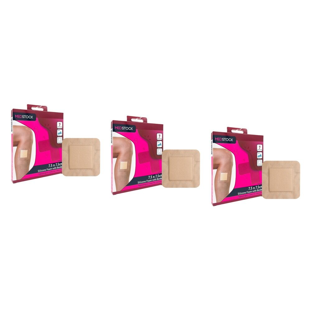 Medstock Silicone Foam Dressing With Border 7.5cm x 7.5cm 2 Pack Bundle of 3