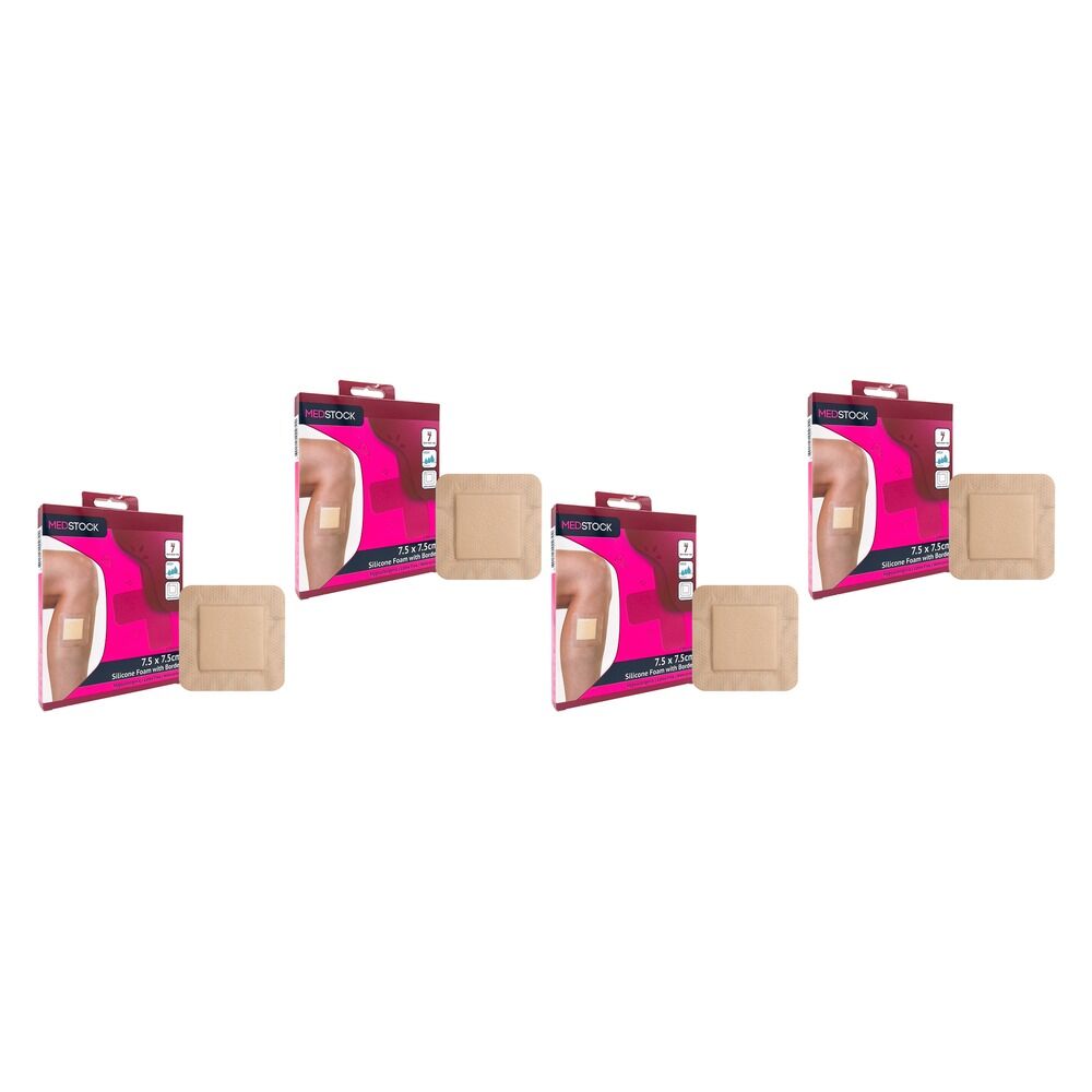 Medstock Silicone Foam Dressing With Border 7.5cm x 7.5cm 2 Pack Bundle of 4