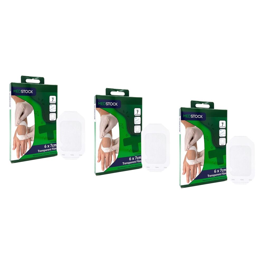Medstock Transparent Film Dressing 6cm x 7cm 5 Pack Bundle of 3
