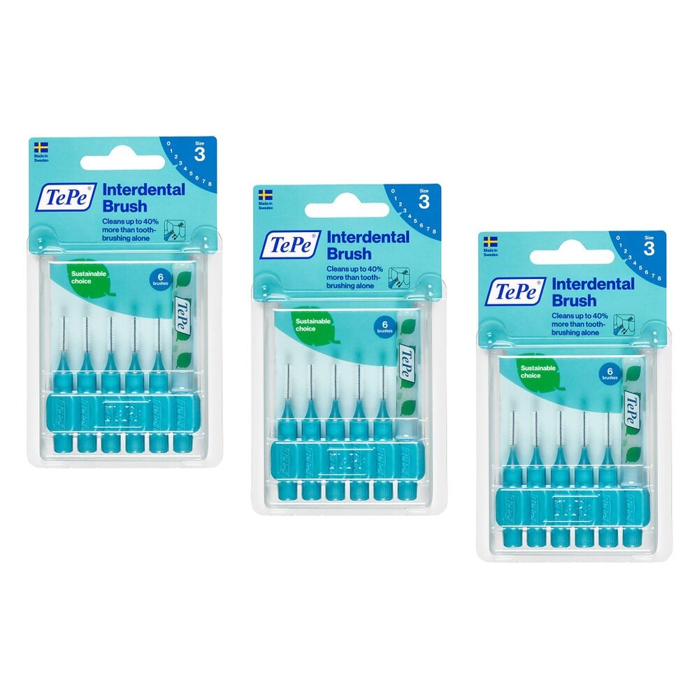 TEPE Interdental Brush 0.6mm Blue 6 Pack Bundle of 3
