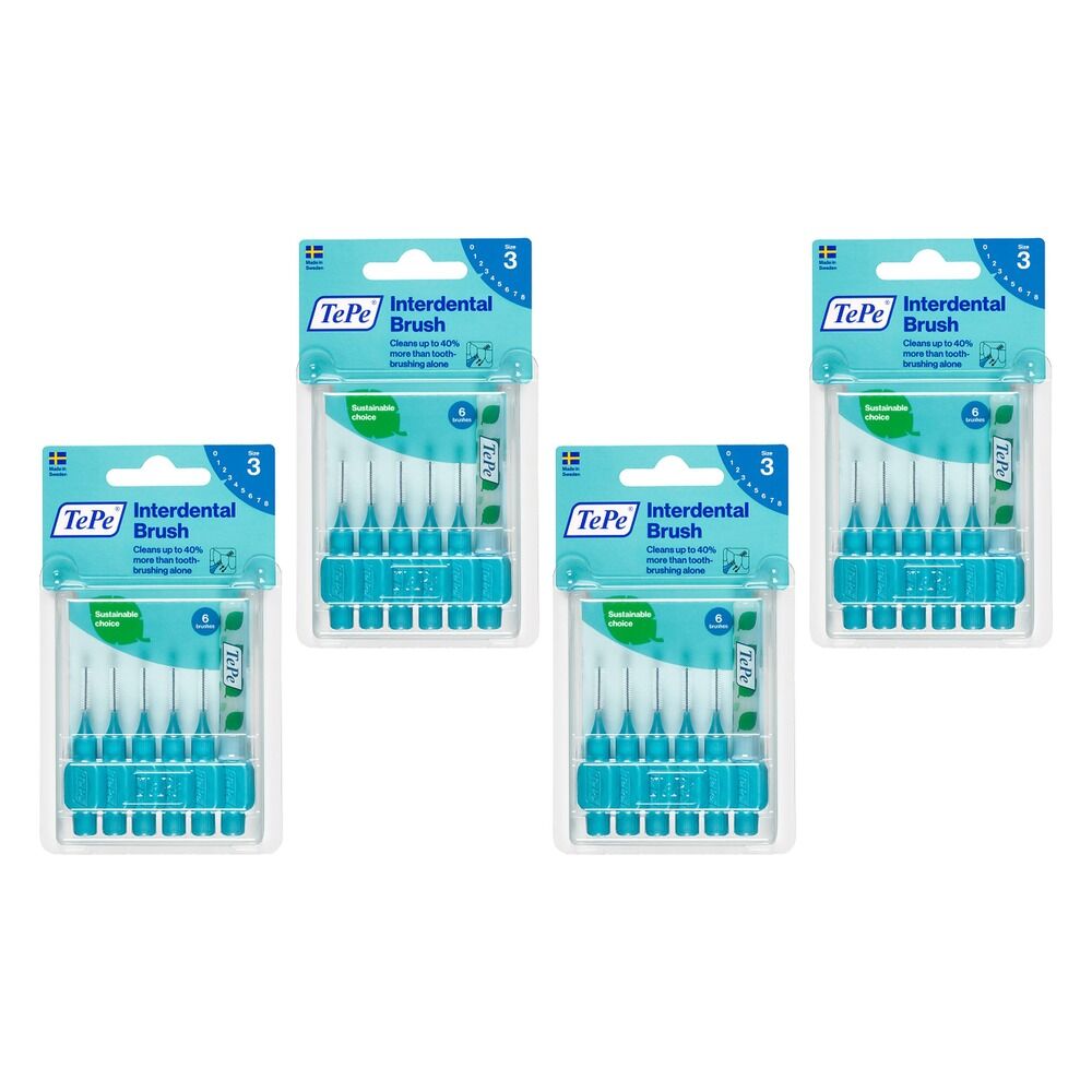 TEPE Interdental Brush 0.6mm Blue 6 Pack Bundle of 4