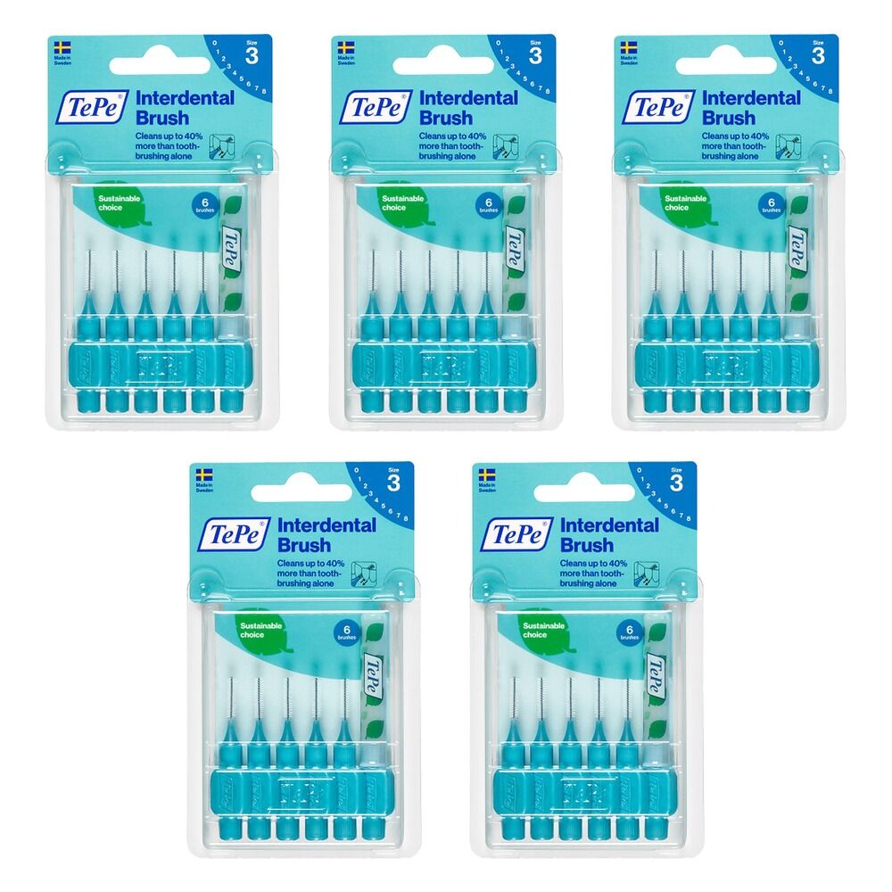 TEPE Interdental Brush 0.6mm Blue 6 Pack Bundle of 5
