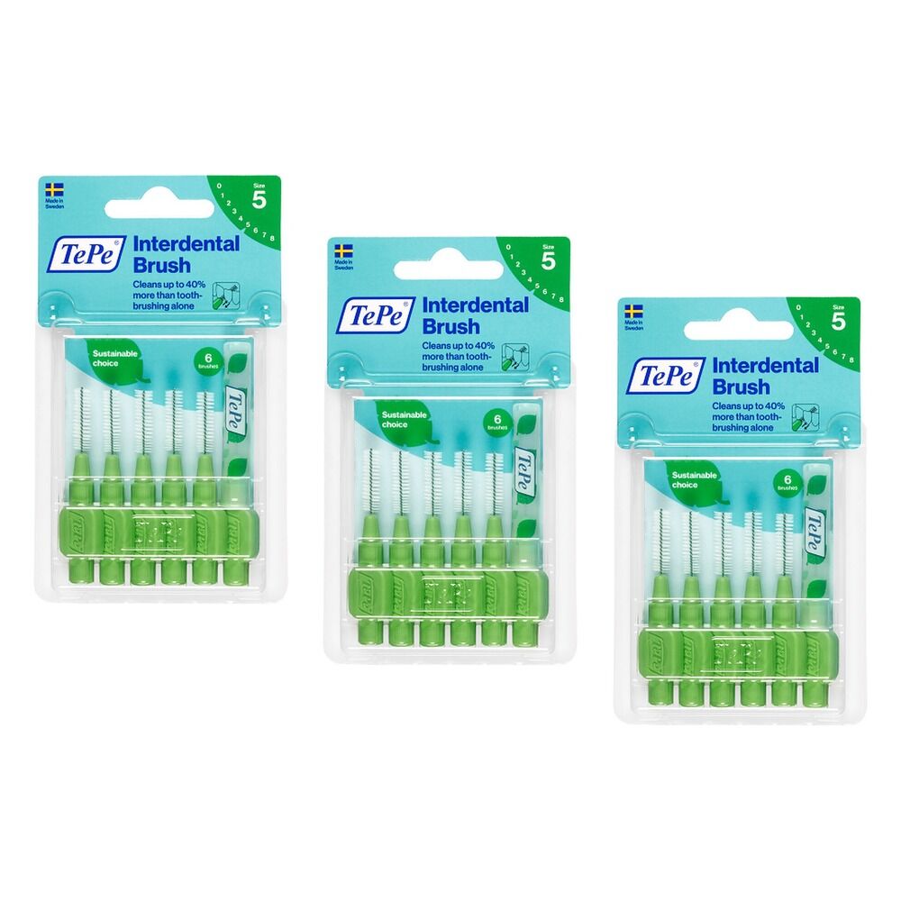 TEPE Interdental Brush 0.8mm Green 6 Pack Bundle of 3