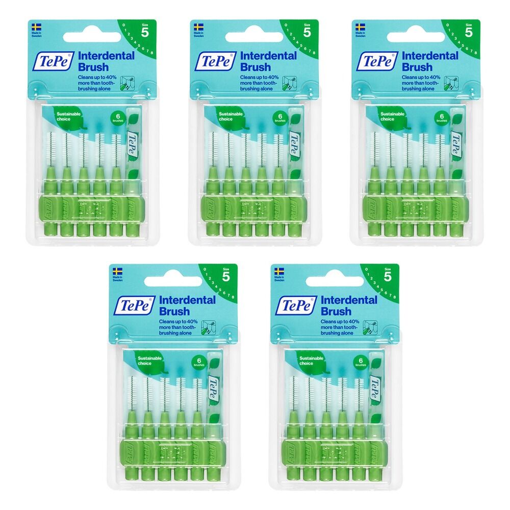 TEPE Interdental Brush 0.8mm Green 6 Pack Bundle of 5