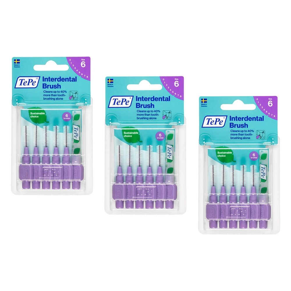 TEPE Interdental Brush 1.1mm Purple 6 Pack Bundle of 3