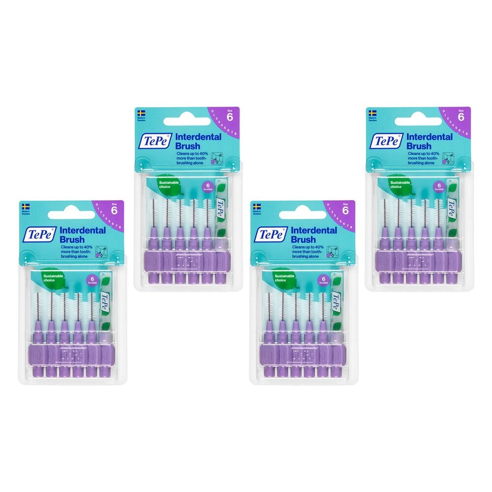 TEPE Interdental Brush 1.1mm Purple 6 Pack Bundle of 4
